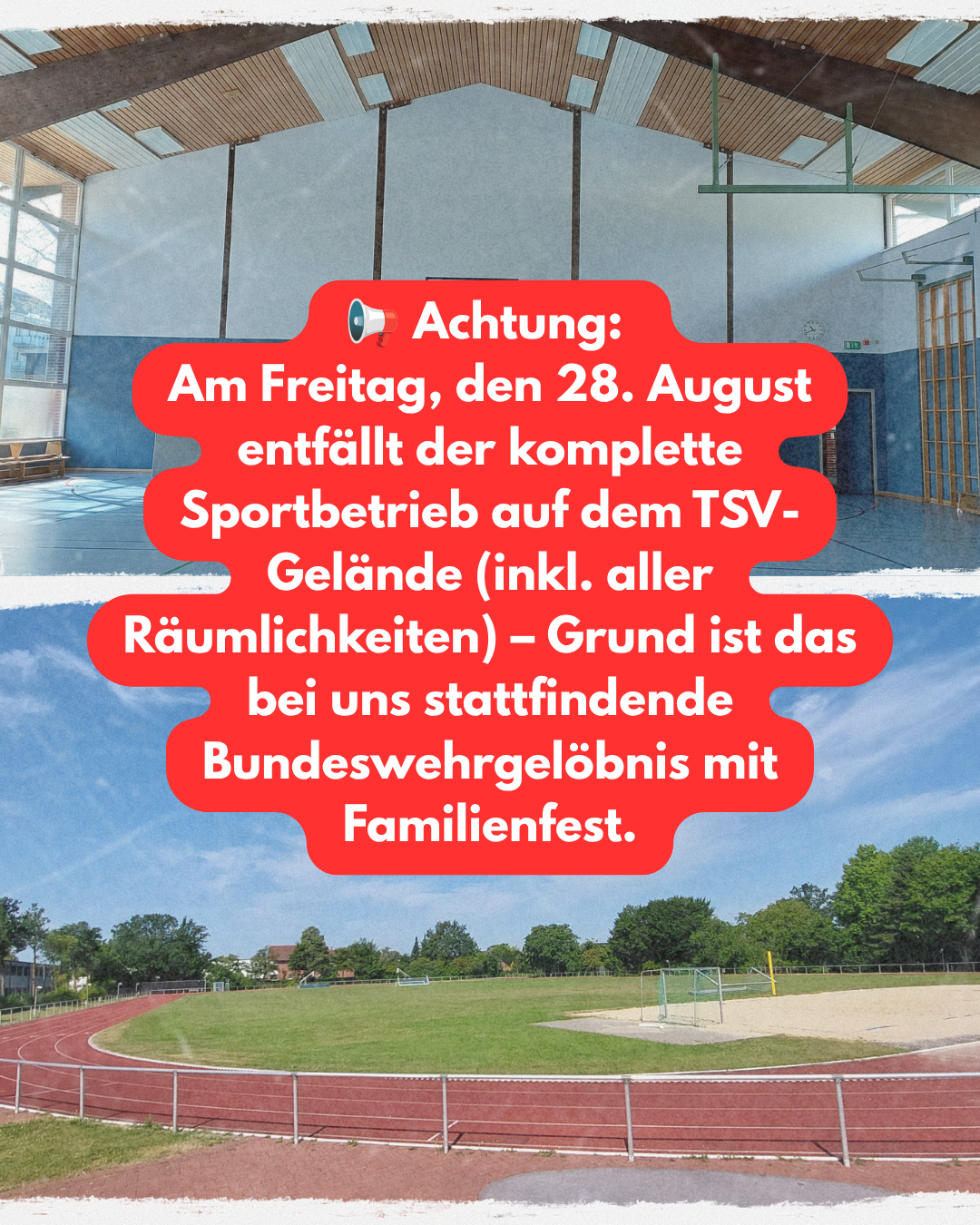 Hinweis Sportbetrieb Website